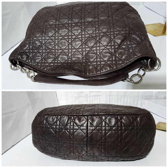 Authentic CHRISTIAN DIOR Cannage Quilted Lambskin Leather Soft Hobo Bag Brown - Picture 5 of 15